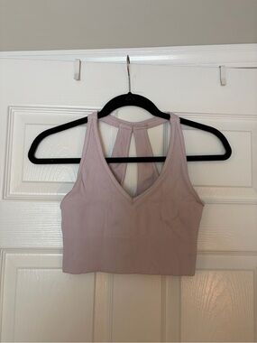 Light Pink Ribbed V-Neck Sports Bra Crop Top